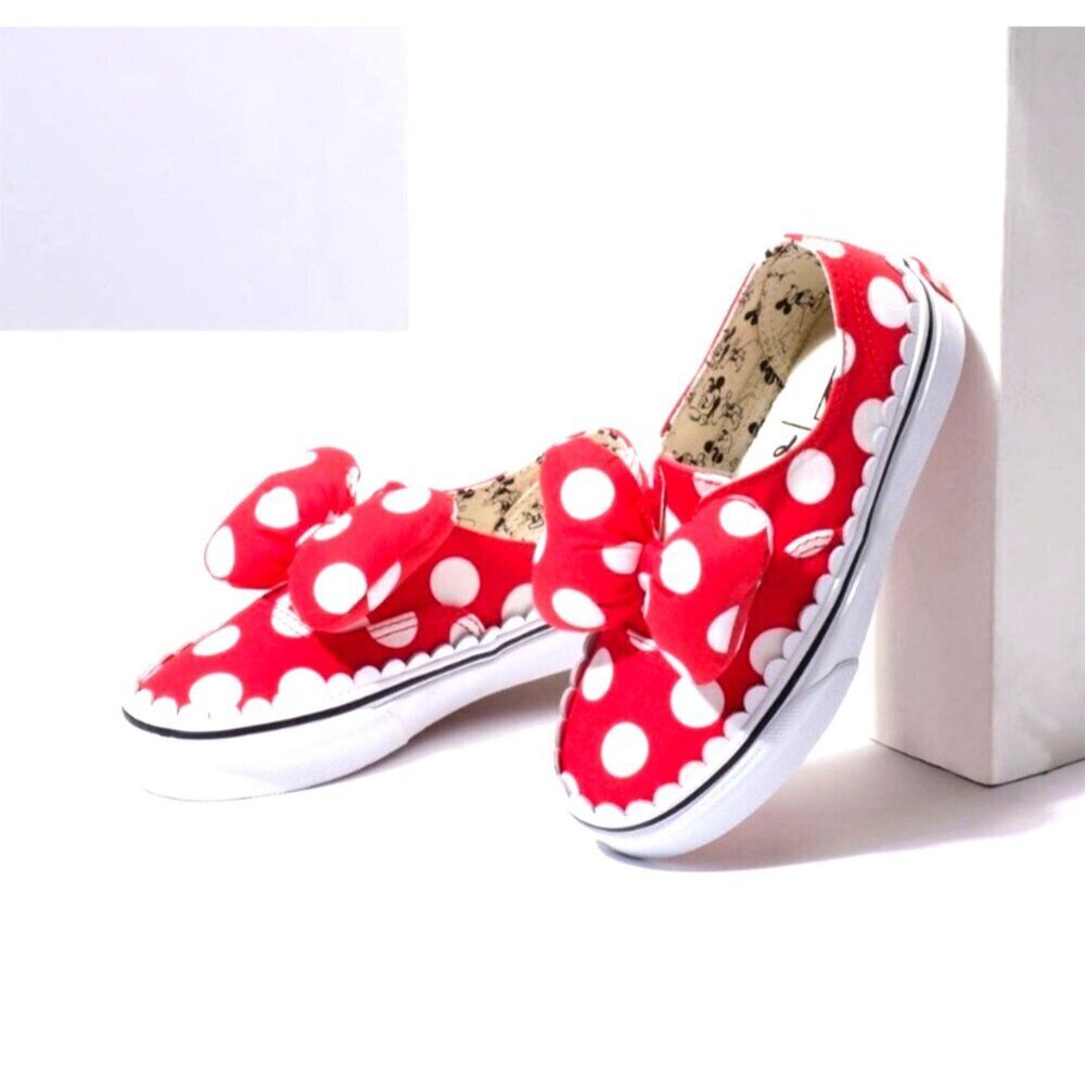 NEW! RARE VANS Disney Minnie Mouse Polka Dots Bow Sneakers Red White SZ 5.5 - Picture 3 of 12